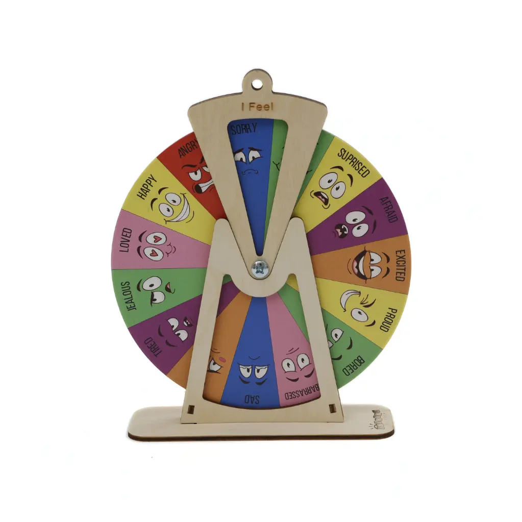 Emotion Wheel – Montessori Wooden Feelings Chart for Kids (English & Spanish Versions Included)
