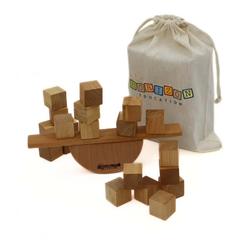 Cube Balance Game – Montessori Wooden Stacking Toy with 20 Cubes & Base – 100% Natural Beech Wood, Handmade & Non-Toxic – Fine Motor Skill Toy for Kids & Adults – Ages 3+