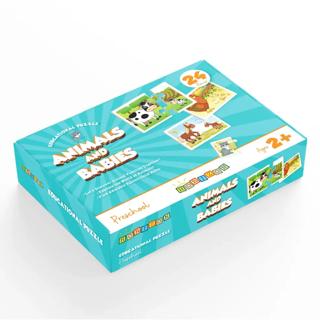 Educational Puzzle Animals and Babies Game Cards, Early Learning Educational Cards for 2-5 Year Olds, Find and Match System by Horizon Education