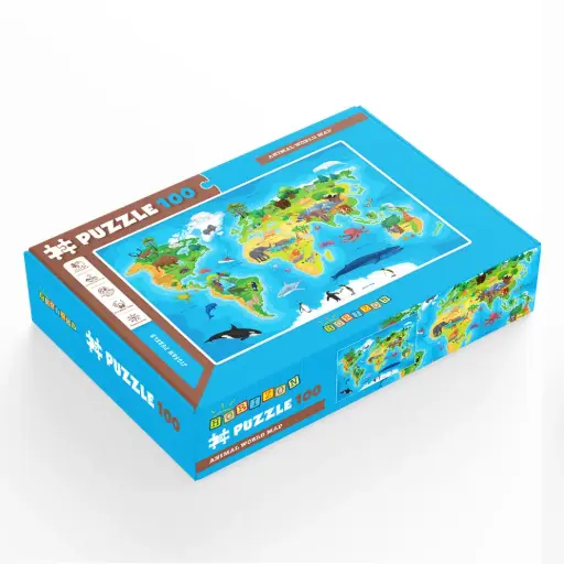 [H-AWMap1000] Puzzle 100 Animal World Map Attention and Skill Abilities Puzzle for Children Ages 5-8 by Horizon Education