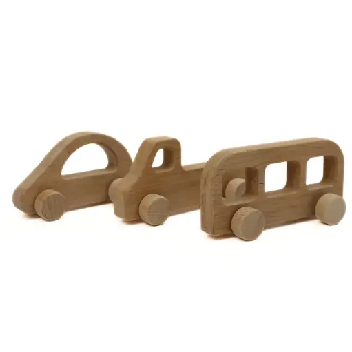 [HETYVSET] Wooden Vehicle Set – 3-Piece Natural Beechwood Toy Set for Kids Ages 3+ – Includes Wooden Car, Truck, and Bus – Montessori Educational Push Toy – Handmade, Non-Toxic Finish