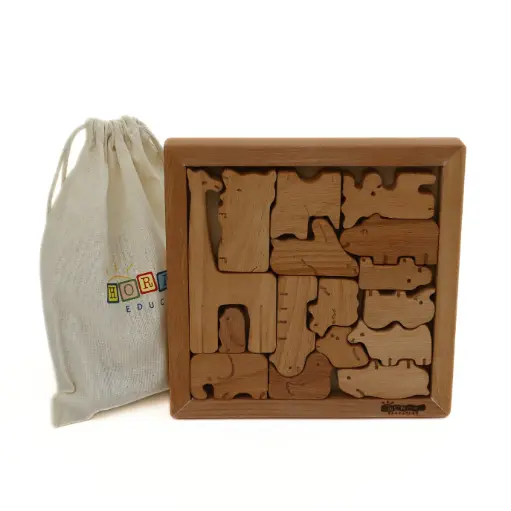 [HETYAKNG] Animal Kingdom Wooden Puzzle – 17-Piece Montessori Toy for Toddlers Ages 3+ – 100% Natural Beech Wood, Non-Toxic, Handmade – Educational Animal Shape Sorter for Fine Motor & Cognitive Skills