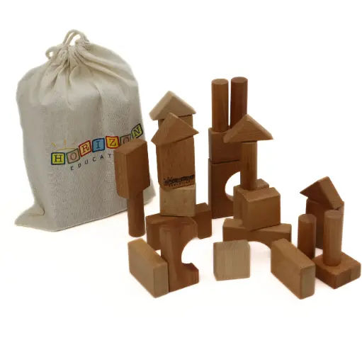 [HETYCBLK] Natural Beech Wood Building Blocks – 30-Piece Montessori Wooden Stacking Set for Toddlers | Handmade, Non-Toxic, Polished with Olive Oil | Ages 3+